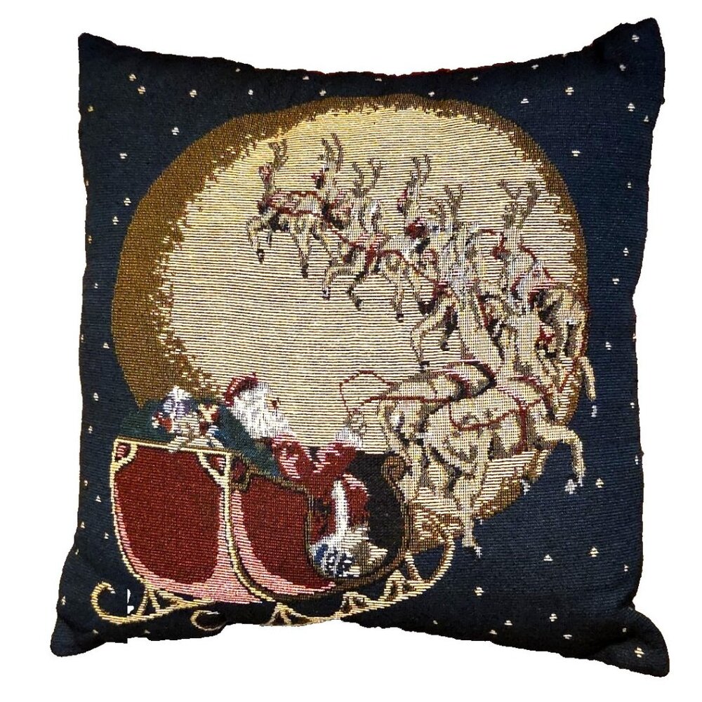 Santas Ride Pillow 14x14" Square Christmas Holiday Vintage Tapestry